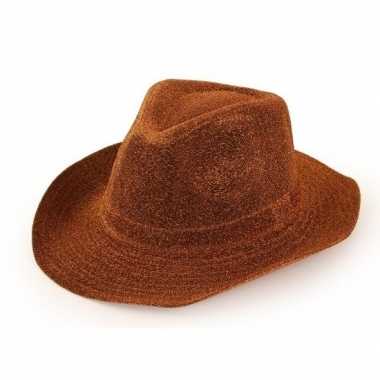 Cowboyhoed koperbruin glitter volwassenen
