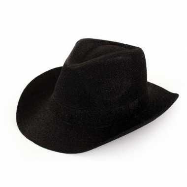 Cowboyhoed zwart glitter volwassenen