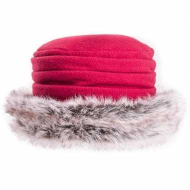 Fleece muts/hoed nepbont rood dames