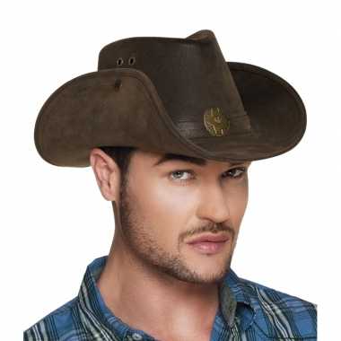 Luxe bruine cowboyhoed nevada lederlook volwassenen