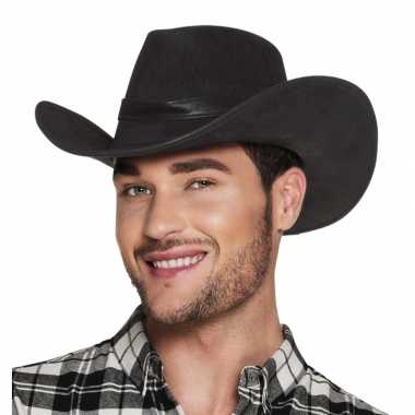 Luxe zwarte cowboyhoed wyoming lederlook volwassenen