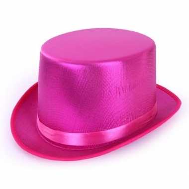 Roze hoge hoed metallic volwassenen