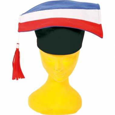 X afstudeerhoedjes/doctoraal geslaagd hoeden rood/wit/blauw