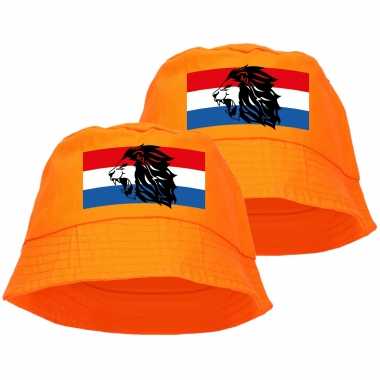 X stuks oranje supporter / koningsdag vissershoedje nederlandse vlag leeuw ek/ wk fans