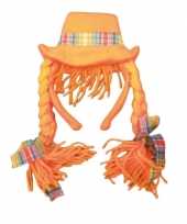 Diadeem met oranje hoed en vlechten