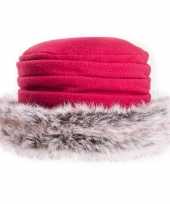 Fleece muts hoed nepbont rood dames