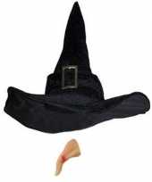 Heksen accessoires set fluwelen hoed neus dames