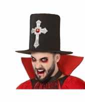 Horror gothic hoge hoed zwart groot kruis volwassenen