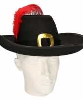 Musketier hoed zwarte band rode veer