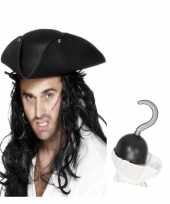 Piraat accessoires verkleedset direhoekige hoed piratenhaak