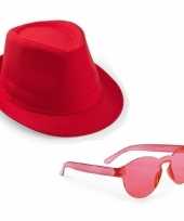 Toppers rood trilby party hoedje rode zonnebril