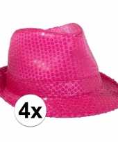 X toppers neon roze trilby hoed pailletten 10109501